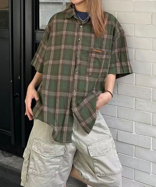 Madras check big‑sized half‑sleeve shirt — большая клетчатая рубашка с полурукавом