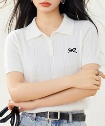 Poloネック 半袖 ニットトップス
