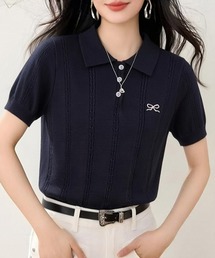 Poloネック 半袖 ニットトップス