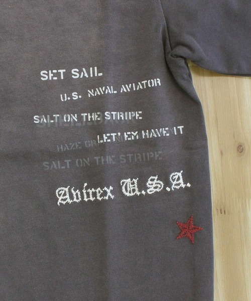 AVIREX（アヴィレックス）の「AGED-LOOK S/S NAVY STENCIL T-SHIRT（Tシャツ/カットソー・メンズ・チャコールグレー/オリーブ/アイボリー・M/XXL/XL/L）」の21枚目の写真