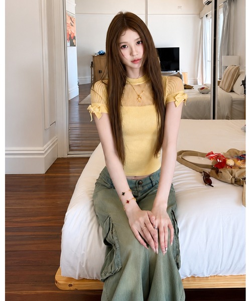 inst.ALL（インストール）の「シアー切替袖リボンコンパクトニット（その他トップス・レディース・ブラック/イエロー/ホワイト・M）」の5枚目の写真