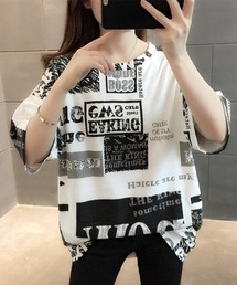 存在感抜群の総柄ボックスプリント♪1枚で映えるオーバーサイズロゴTシャツ