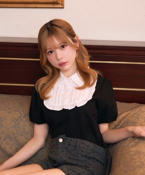 TITTY&CO.（ティティーアンドコー）の「フリルシャツドッキングトップス（シャツ/ブラウス・レディース・グレー/ブラック・FREE）」の10枚目の写真