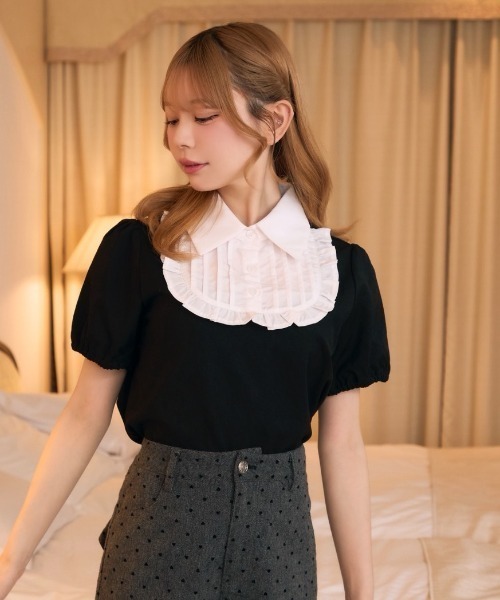 TITTY&CO.（ティティーアンドコー）の「フリルシャツドッキングトップス（シャツ/ブラウス・レディース・グレー/ブラック・FREE）」の12枚目の写真