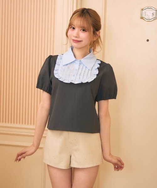 TITTY&CO.（ティティーアンドコー）の「フリルシャツドッキングトップス（シャツ/ブラウス・レディース・グレー/ブラック・FREE）」の15枚目の写真