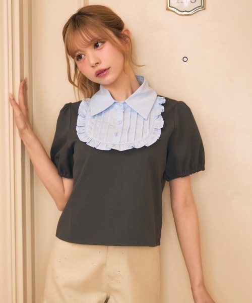 TITTY&CO.（ティティーアンドコー）の「フリルシャツドッキングトップス（シャツ/ブラウス・レディース・グレー/ブラック・FREE）」の20枚目の写真