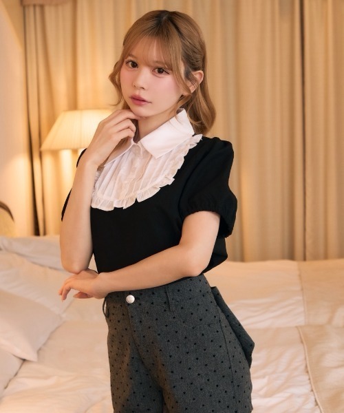 TITTY&CO.（ティティーアンドコー）の「フリルシャツドッキングトップス（シャツ/ブラウス・レディース・グレー/ブラック・FREE）」の13枚目の写真