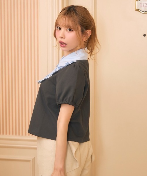 TITTY&CO.（ティティーアンドコー）の「フリルシャツドッキングトップス（シャツ/ブラウス・レディース・グレー/ブラック・FREE）」の18枚目の写真