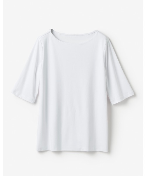 DoCLASSE( ドゥクラッセ)の「【ボートネック・5分袖/スーピマ・DoT】(Tシャツ/カットソー・レディース・ホワイト/ブラック/グリーン/ダークネイビー/ライトグレー・L/M/S/LL/3L)」の7枚目の写真