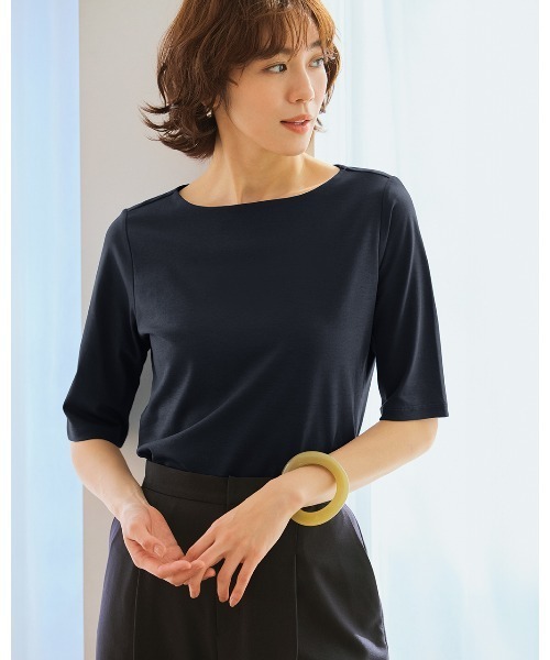 DoCLASSE( ドゥクラッセ)の「【ボートネック・5分袖/スーピマ・DoT】(Tシャツ/カットソー・レディース・ホワイト/ブラック/グリーン/ダークネイビー/ライトグレー・L/M/S/LL/3L)」の17枚目の写真