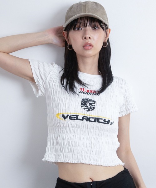 3.3 Field Trip (3.3フィールドトリップ)の「3.3 Field Trip/ギャザーデザインTEE(Tシャツ/カットソー・レディース・ブラック/ホワイト/ネイビー・FREE)」の2枚目の写真