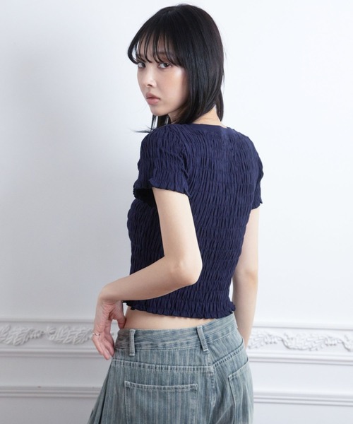 3.3 Field Trip (3.3フィールドトリップ)の「3.3 Field Trip/ギャザーデザインTEE(Tシャツ/カットソー・レディース・ブラック/ホワイト/ネイビー・FREE)」の4枚目の写真