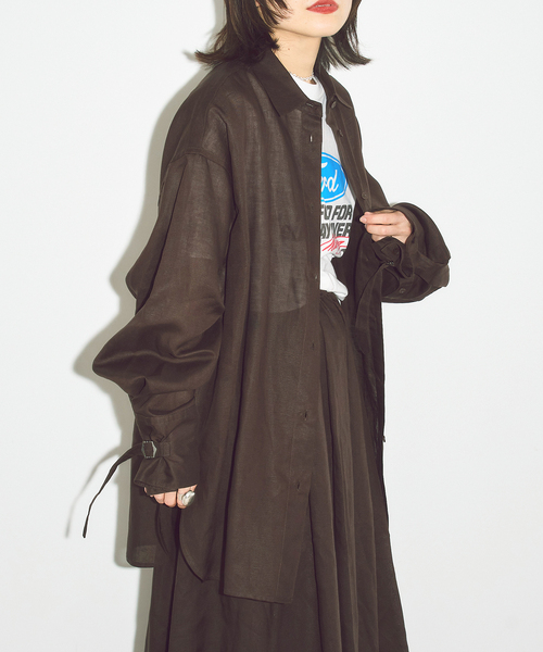 CITYSHOP(シティーショップ)の「BELT CUFFS OVER シャツ(シャツ/ブラウス・レディース・ブラック/ブラウン系その他・FREE)」の1枚目の写真