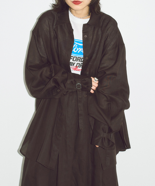 CITYSHOP(シティーショップ)の「BELT CUFFS OVER シャツ(シャツ/ブラウス・レディース・ブラック/ブラウン系その他・FREE)」の4枚目の写真