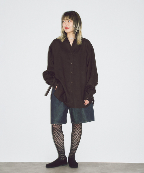 CITYSHOP(シティーショップ)の「BELT CUFFS OVER シャツ(シャツ/ブラウス・レディース・ブラック/ブラウン系その他・FREE)」の12枚目の写真