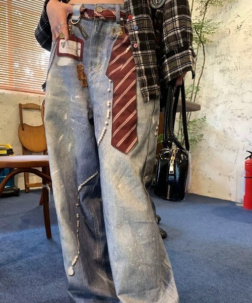 Lis ardent(リスアルダン)の「ネクタイプリントデニムパンツ(デニムパンツ・レディース・ブルー・L/M/S)」の6枚目の写真