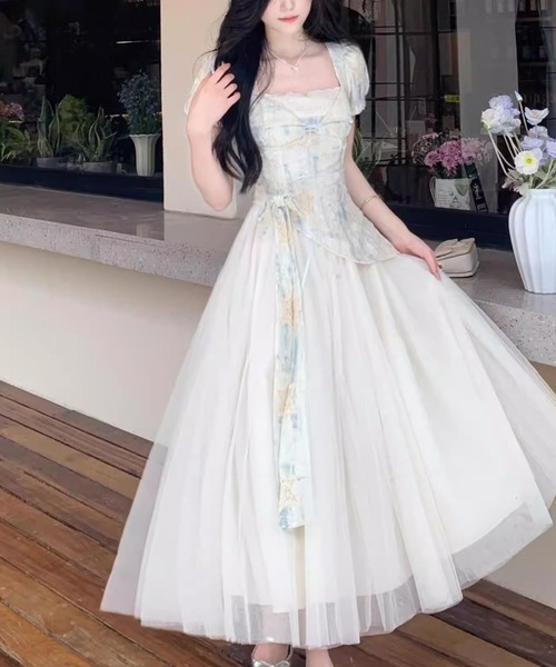 LUCPY(ラクピー)の「レースアップチュールロングワンピース(ワンピース・レディース・ホワイト・SMALL/MEDIUM/LARGE/X-LARGE)」の3枚目の写真