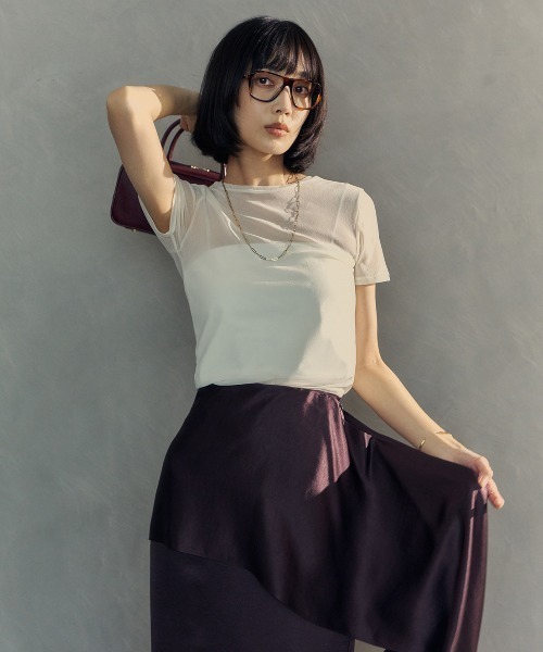 anuans(アニュアンス)の「シアーコンパクトカットトップス(Tシャツ/カットソー・レディース・ブラウン/グリーン系その他/ホワイト/ブラック・FREE)」の17枚目の写真