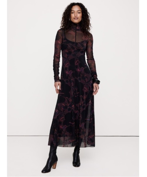 Banana Republic(バナナリパブリック)の「メッシュ ロングスリーブ マキシドレス(ワンピース・レディース・マルチ・S/M/L/XS)」の1枚目の写真