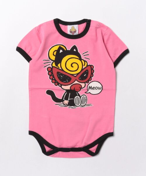 HYSTERIC MINI(ヒステリックミニ)の「KIITY CAT MINI リンガー半袖ロンパース(スタイ/よだれかけ・キッズ・ピンク/ホワイト・70)」の2枚目の写真