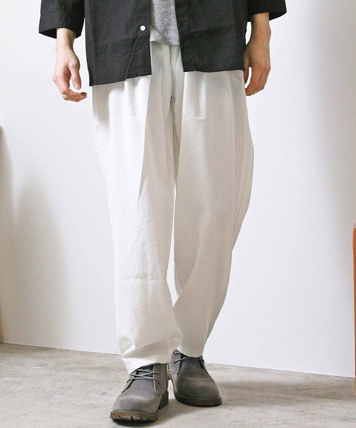 TopIsm（トップイズム）の「リネン混 無地 シェフパンツ（チノパンツ・メンズ・ピンク/サックスブルー/カーキ/ベージュ/グレー/ブラック/ネイビー/ホワイト・XL/L/M）」の2枚目の写真