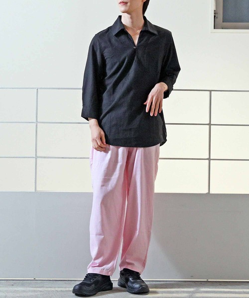 TopIsm（トップイズム）の「リネン混 無地 シェフパンツ（チノパンツ・メンズ・ピンク/サックスブルー/カーキ/ベージュ/グレー/ブラック/ネイビー/ホワイト・XL/L/M）」の18枚目の写真