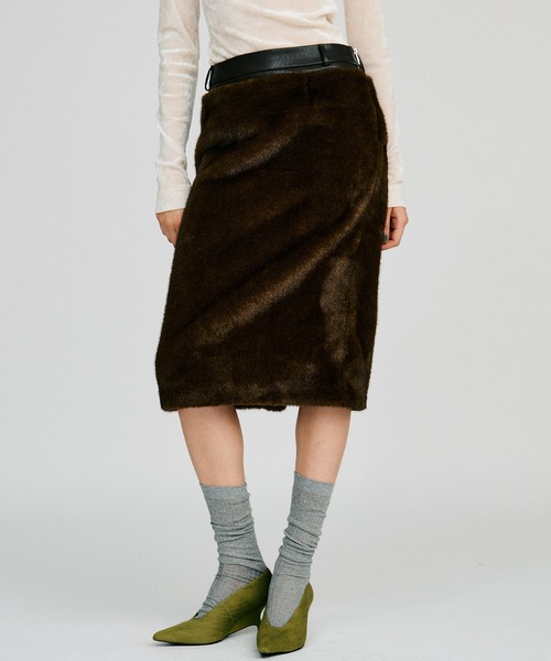 PRANK PROJECT（プランクプロジェクト）の「【2026Autumn Pre-Order】ドッキングファースカート / Docking Fur Skirt（スカート・レディース・ブラウン/ホワイト・38/36）」の2枚目の写真