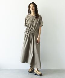 【日本製】ウエストギャザーアシメワンピース