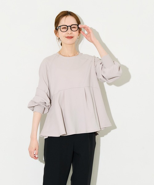 coca(coca)(コカ)の「エンボスタックフレアペプラムトップス(Tシャツ/カットソー・レディース・ブラック/ライトベージュ・L/M/S)」の8枚目の写真