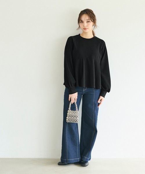 coca(coca)(コカ)の「エンボスタックフレアペプラムトップス(Tシャツ/カットソー・レディース・ブラック/ライトベージュ・L/M/S)」の9枚目の写真