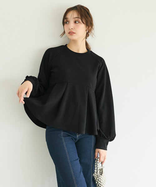 coca(coca)(コカ)の「エンボスタックフレアペプラムトップス(Tシャツ/カットソー・レディース・ブラック/ライトベージュ・L/M/S)」の10枚目の写真