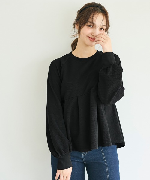coca(coca)(コカ)の「エンボスタックフレアペプラムトップス(Tシャツ/カットソー・レディース・ブラック/ライトベージュ・L/M/S)」の13枚目の写真