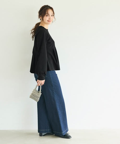 coca(coca)(コカ)の「エンボスタックフレアペプラムトップス(Tシャツ/カットソー・レディース・ブラック/ライトベージュ・L/M/S)」の14枚目の写真