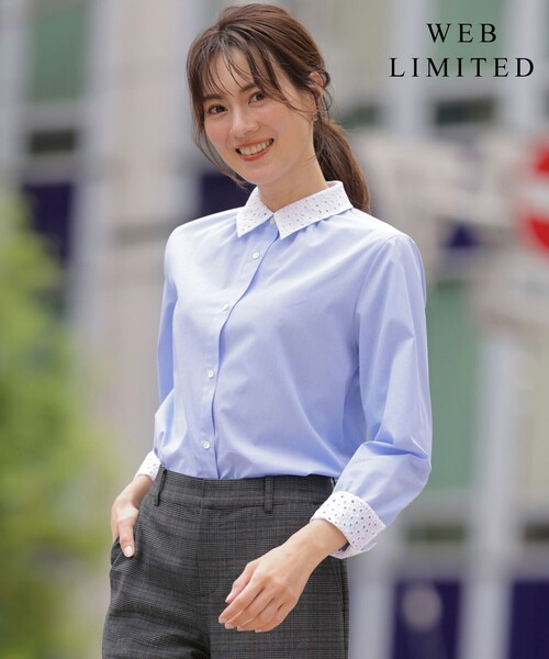 J.PRESS Ladies（J.プレス レディス）の「【WEB限定・一枚で着映え】コンパクトエステネージュ 襟 袖 リムーバル シャツ ブラウス（シャツ/ブラウス・レディース・ネイビー系1/ライトグレー系1/サックスブルー系・XS）」の3枚目の写真