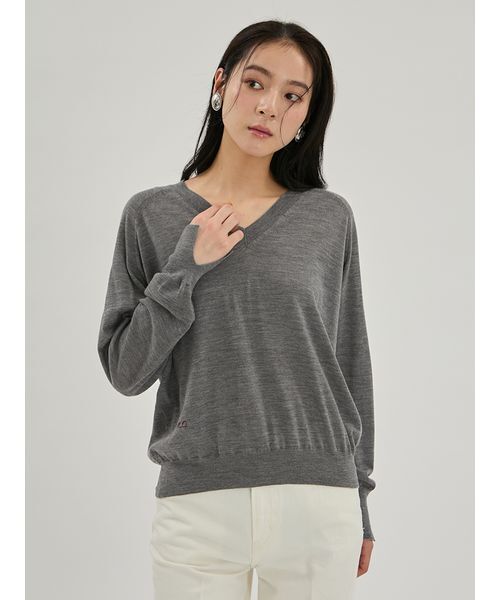 Mila Owen(ミラオーウェン)の「wool100%ハイゲージVネックニット(ニット/セーター・レディース・ボルドー/モカ/ライトブルー/グレー・F)」の1枚目の写真