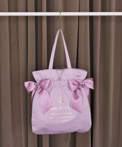 Maison de FLEUR(メゾンドフルール)の「ダブルリボンギャザートートバッグ(トートバッグ・レディース・ブラック/ピンク系その他2/ピンク・FREE)」の3枚目の写真