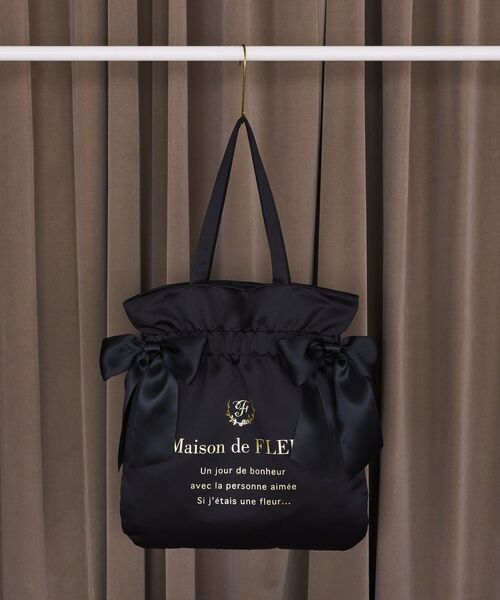 Maison de FLEUR(メゾンドフルール)の「ダブルリボンギャザートートバッグ(トートバッグ・レディース・ブラック/ピンク系その他2/ピンク・FREE)」の2枚目の写真