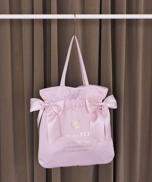 Maison de FLEUR(メゾンドフルール)の「ダブルリボンギャザートートバッグ(トートバッグ・レディース・ブラック/ピンク系その他2/ピンク・FREE)」の5枚目の写真