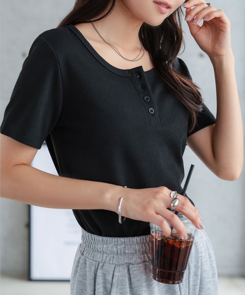 KOBE LETTUCE(コウベレタス)の「ヘンリーネックリブカットソー(Tシャツ/カットソー・レディース・ネイビー/オフホワイト/ブラウン/ベージュ系/ブラック・M)」の10枚目の写真