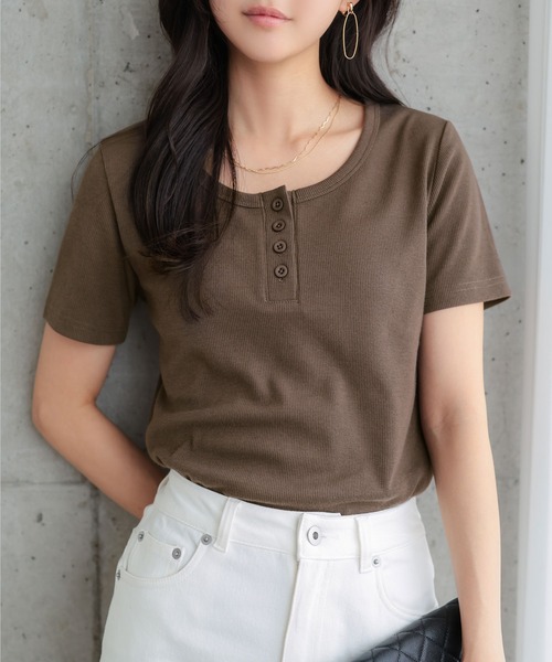 KOBE LETTUCE(コウベレタス)の「ヘンリーネックリブカットソー(Tシャツ/カットソー・レディース・ネイビー/オフホワイト/ブラウン/ベージュ系/ブラック・M)」の13枚目の写真