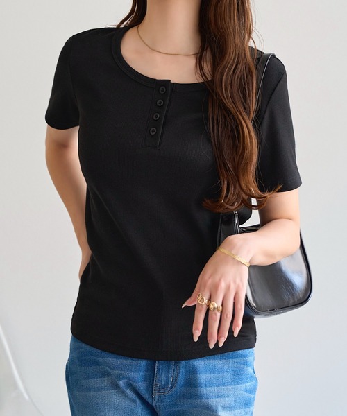 KOBE LETTUCE(コウベレタス)の「ヘンリーネックリブカットソー(Tシャツ/カットソー・レディース・ネイビー/オフホワイト/ブラウン/ベージュ系/ブラック・M)」の8枚目の写真