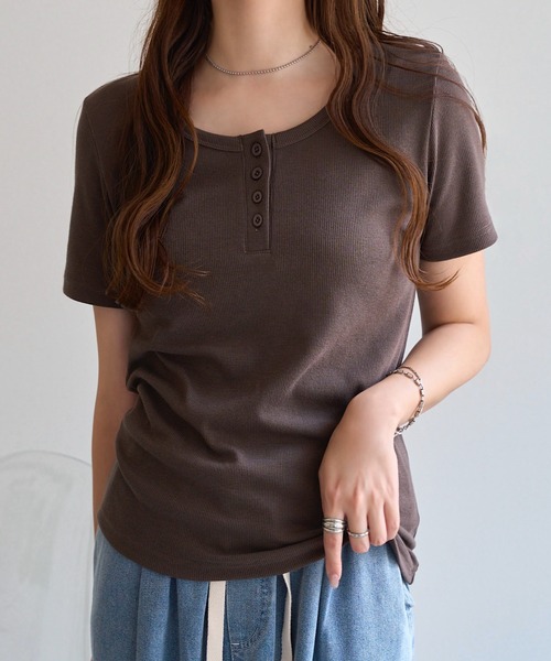 KOBE LETTUCE(コウベレタス)の「ヘンリーネックリブカットソー(Tシャツ/カットソー・レディース・ネイビー/オフホワイト/ブラウン/ベージュ系/ブラック・M)」の12枚目の写真