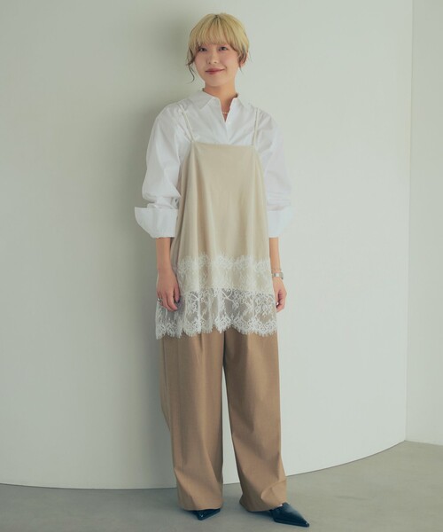 A DAY IN THE LIFE UNITED ARROWS(アデイインザライフユナイテッドアローズ)の「ベロア裾レースキャミソール <A DAY IN THE LIFE>(Tシャツ/カットソー・レディース・ブラック/ナチュラル/ダークブラウン・FREE)」の3枚目の写真