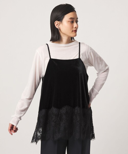 A DAY IN THE LIFE UNITED ARROWS(アデイインザライフユナイテッドアローズ)の「ベロア裾レースキャミソール <A DAY IN THE LIFE>(Tシャツ/カットソー・レディース・ブラック/ナチュラル/ダークブラウン・FREE)」の2枚目の写真