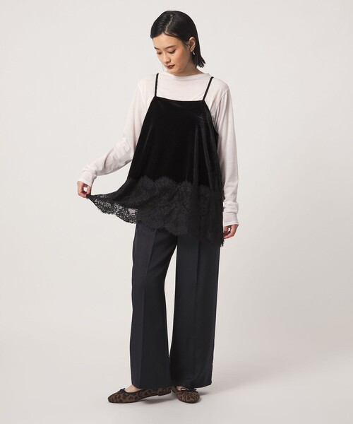 A DAY IN THE LIFE UNITED ARROWS(アデイインザライフユナイテッドアローズ)の「ベロア裾レースキャミソール <A DAY IN THE LIFE>(Tシャツ/カットソー・レディース・ブラック/ナチュラル/ダークブラウン・FREE)」の6枚目の写真