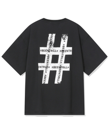 BEENTRILL（ビントリル）の「ヴィンテージハッシュタグジャイアントフィットメッシュ半袖Tシャツ(ブラック)（Tシャツ/カットソー）」