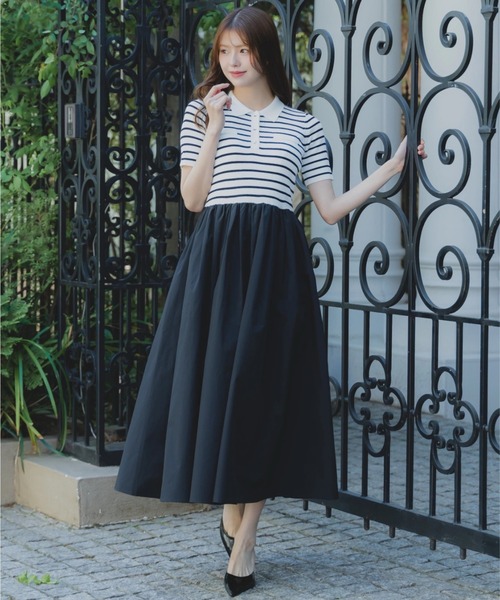 ORGUE（オルグ）の「Bi-color docking one-piece/バイカラードッキングワンピース（スカート・レディース・ブラック/ブルー/ブラック×ホワイト/アイボリー・MEDIUM/SMALL）」の3枚目の写真