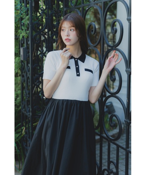 ORGUE（オルグ）の「Bi-color docking one-piece/バイカラードッキングワンピース（スカート・レディース・ブラック/ブルー/ブラック×ホワイト/アイボリー・MEDIUM/SMALL）」の17枚目の写真