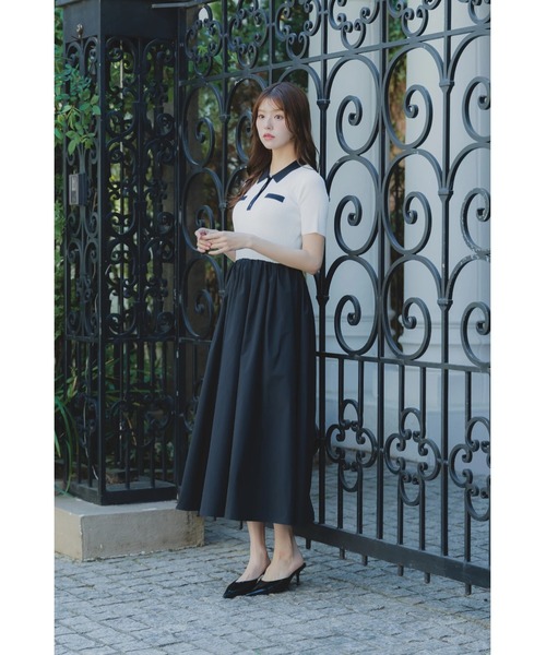 ORGUE（オルグ）の「Bi-color docking one-piece/バイカラードッキングワンピース（スカート・レディース・ブラック/ブルー/ブラック×ホワイト/アイボリー・MEDIUM/SMALL）」の13枚目の写真