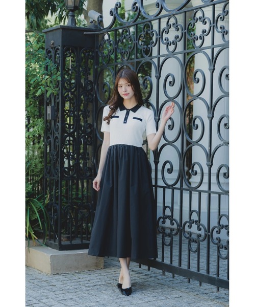 ORGUE（オルグ）の「Bi-color docking one-piece/バイカラードッキングワンピース（スカート・レディース・ブラック/ブルー/ブラック×ホワイト/アイボリー・MEDIUM/SMALL）」の14枚目の写真